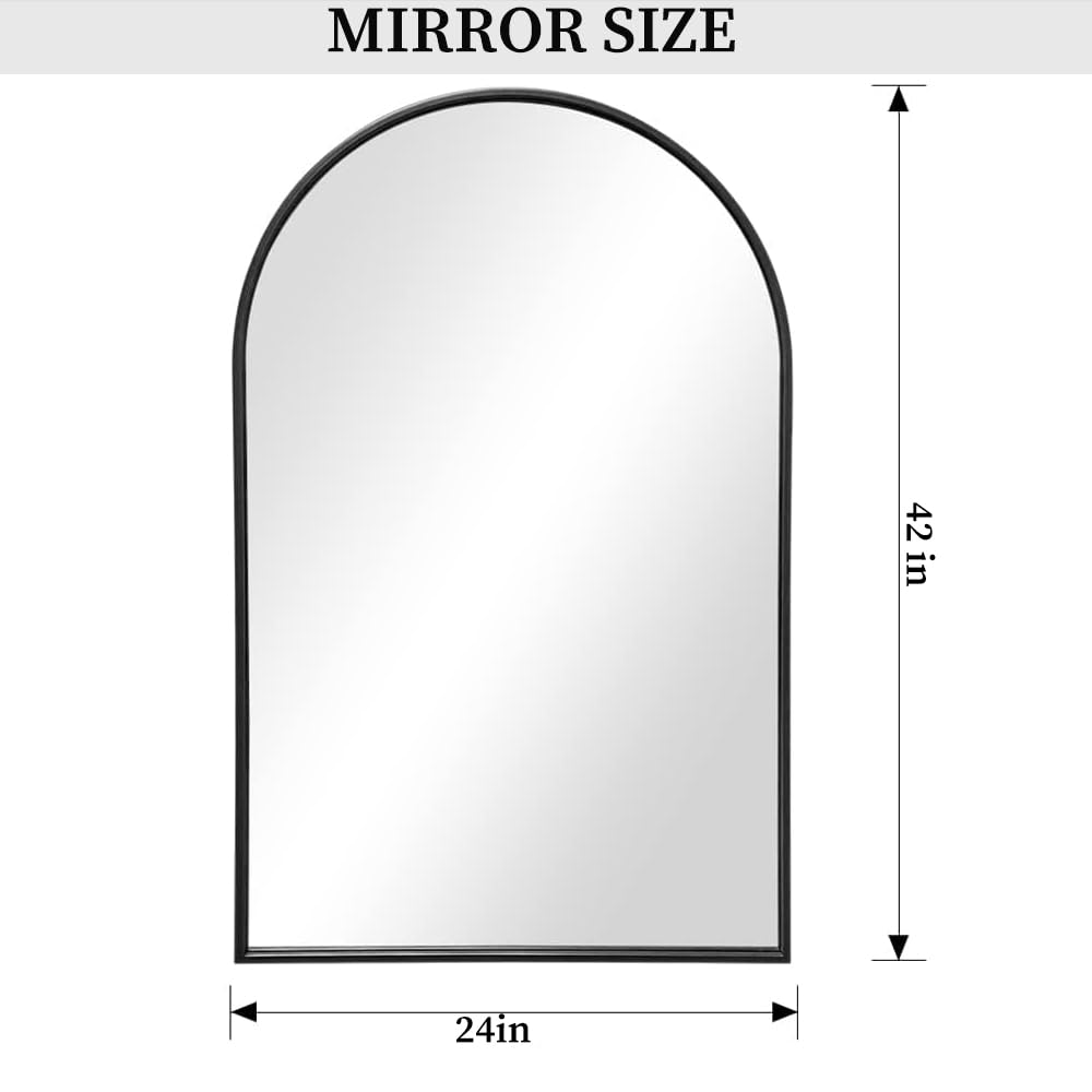 Dewfig Arched Full Length Mirror, 71"x 32" Windowpane Floor Mirror, Black