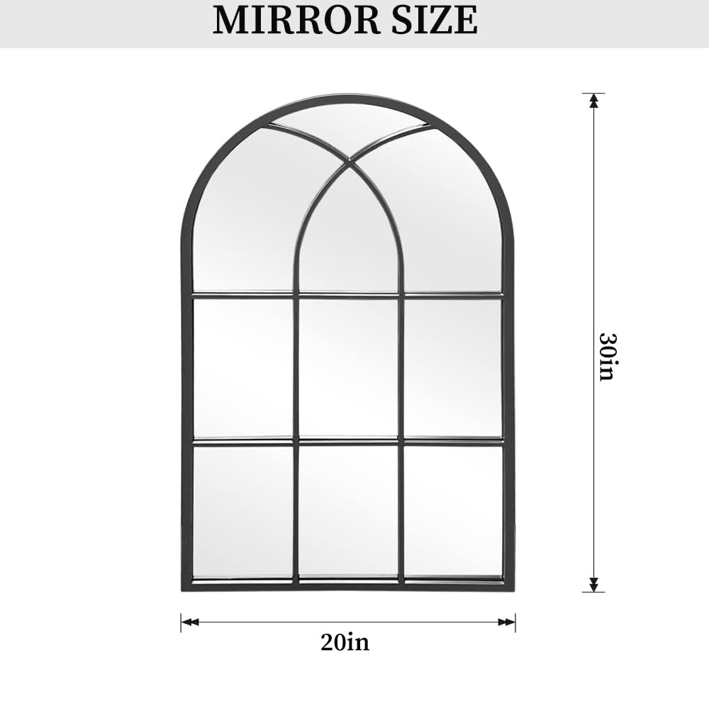 Dewfig Arched Full Length Mirror, 71"x 32" Windowpane Floor Mirror, Black