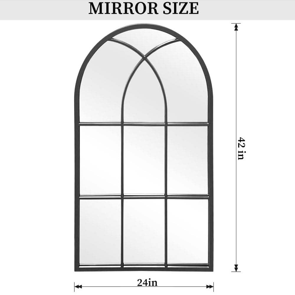 Dewfig Arched Full Length Mirror, 71"x 32" Windowpane Floor Mirror, Black