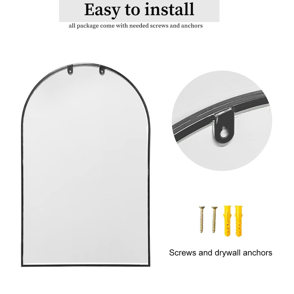 Dewfig Arched Full Length Mirror, 71"x 32" Windowpane Floor Mirror, Black