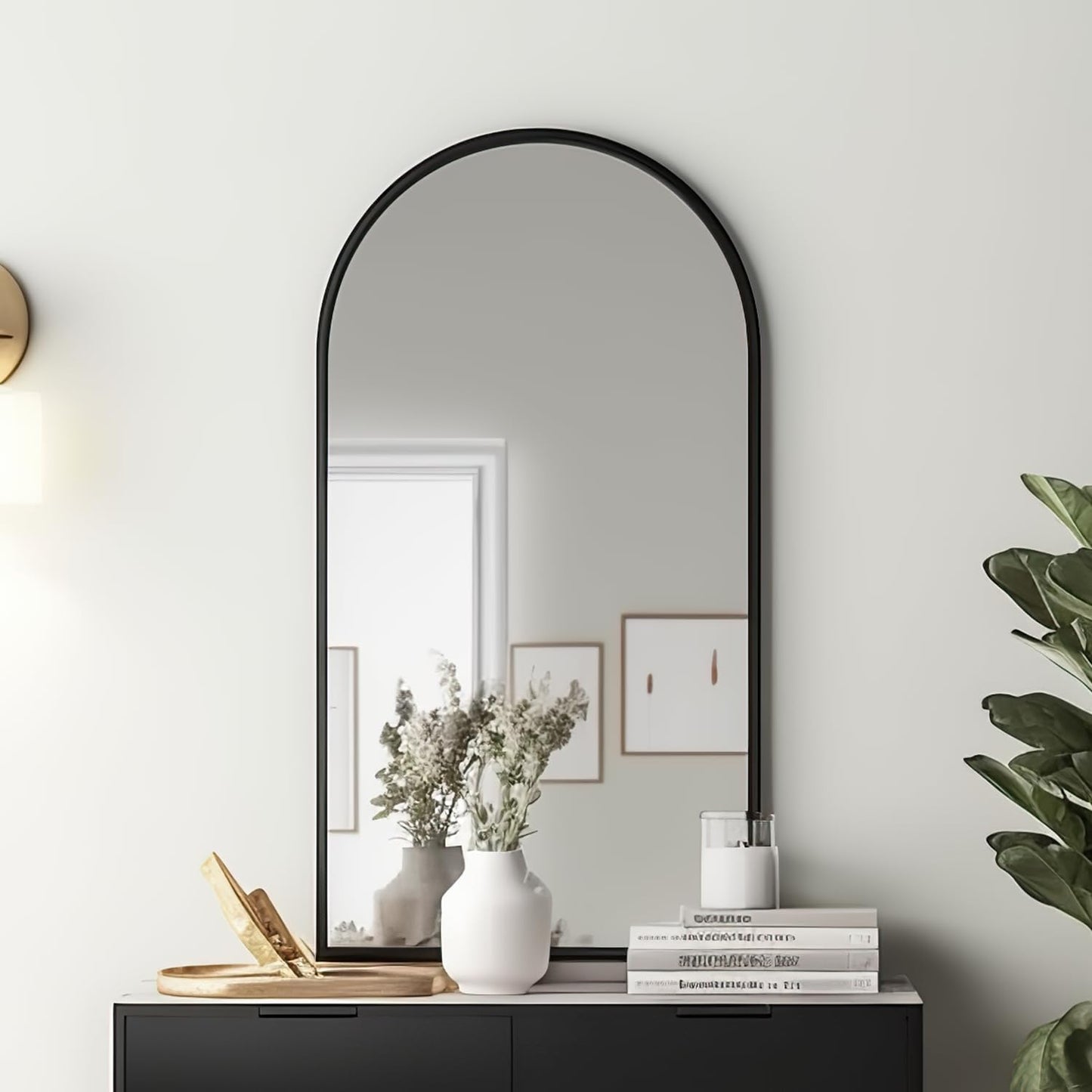 Dewfig Arched Full Length Mirror, 71"x 32" Windowpane Floor Mirror, Black