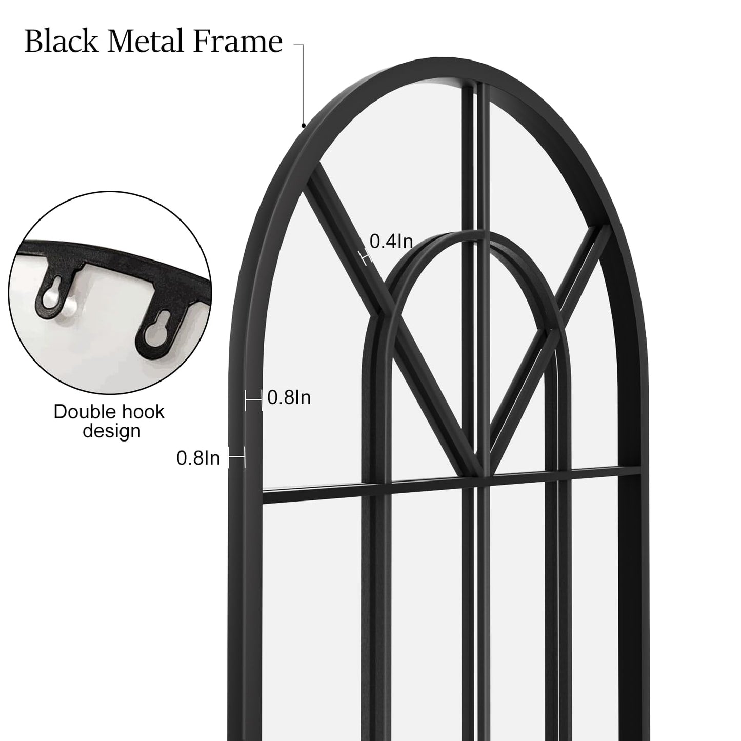 Dewfig Arched Full Length Mirror, 71"x 32" Windowpane Floor Mirror, Black