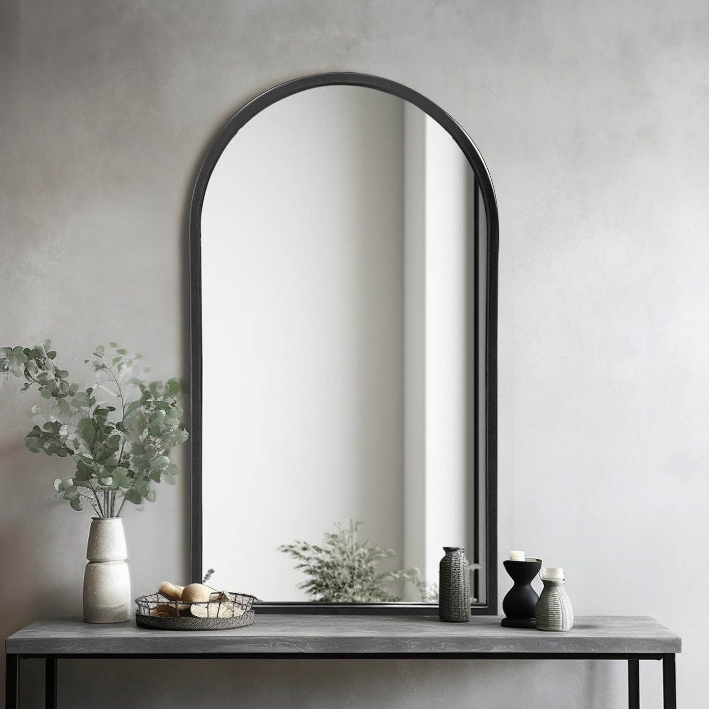 Dewfig Arched Full Length Mirror, 71"x 32" Windowpane Floor Mirror, Black