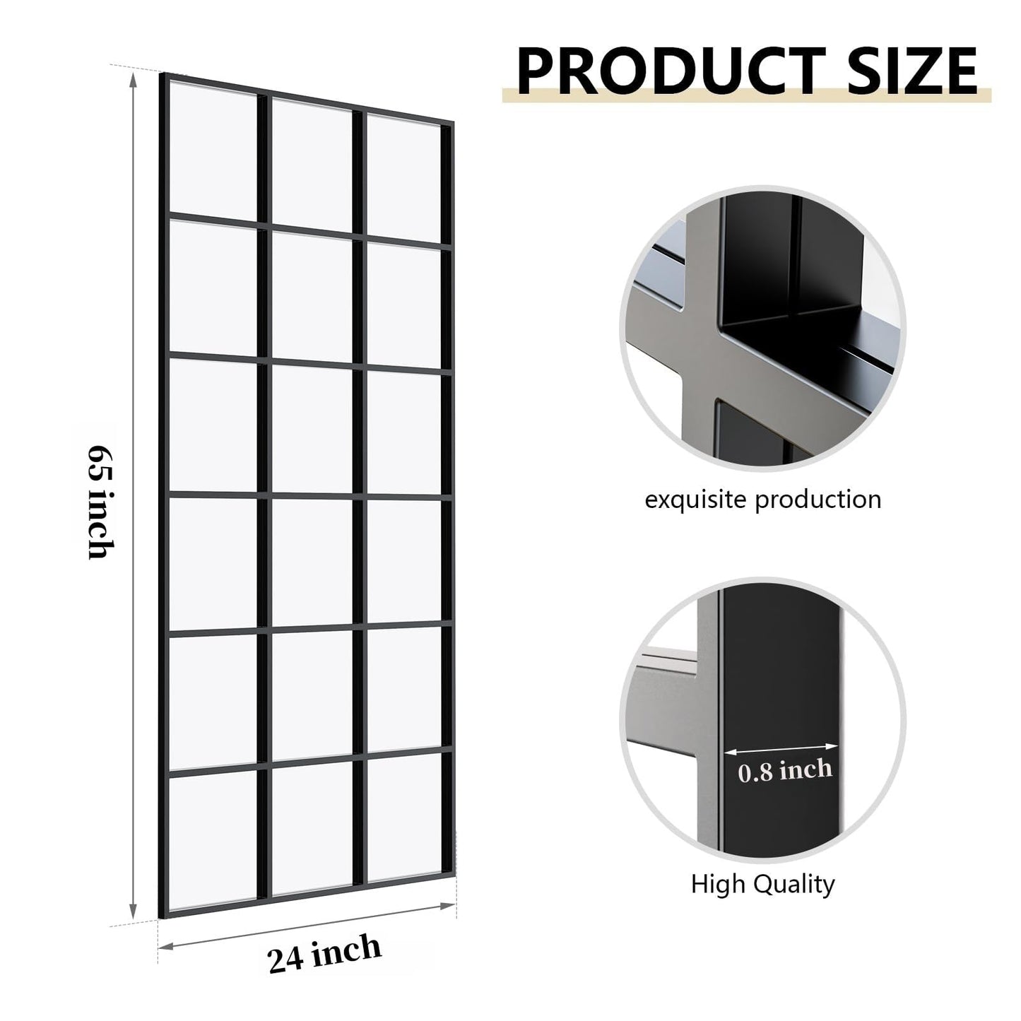 Dewfig Arched Full Length Mirror, 71"x 32" Windowpane Floor Mirror, Black
