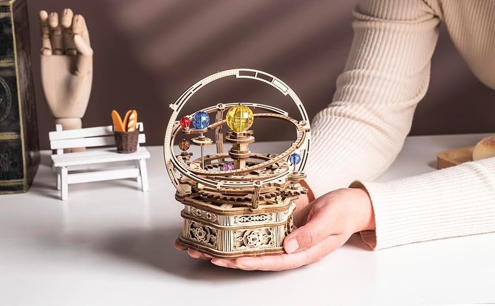 ROKR 3D Puzzles for Adults Orrery Music Box Wooden Model Building Set, DIY Wood Craft Kit Solar System Kit STEM Toys Gifts for Man/Woman