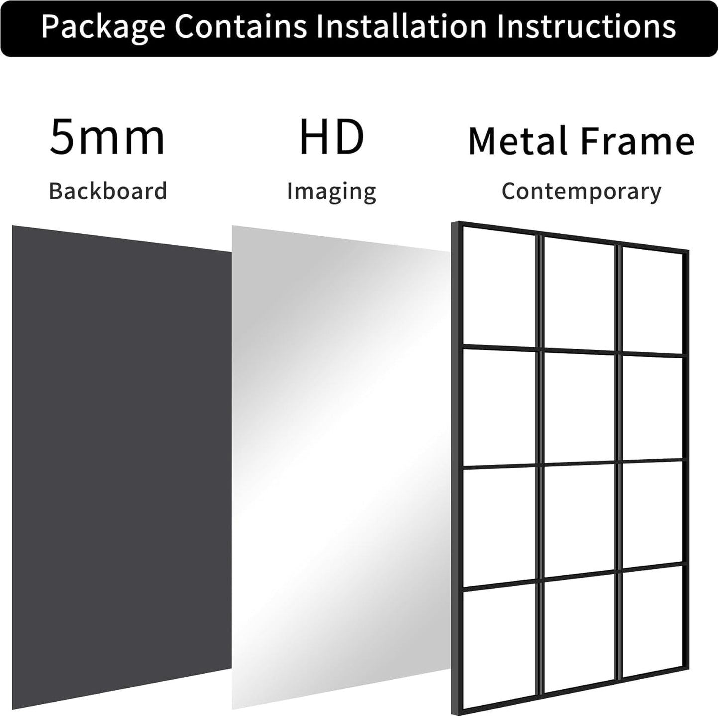 Dewfig Arched Full Length Mirror, 71"x 32" Windowpane Floor Mirror, Black
