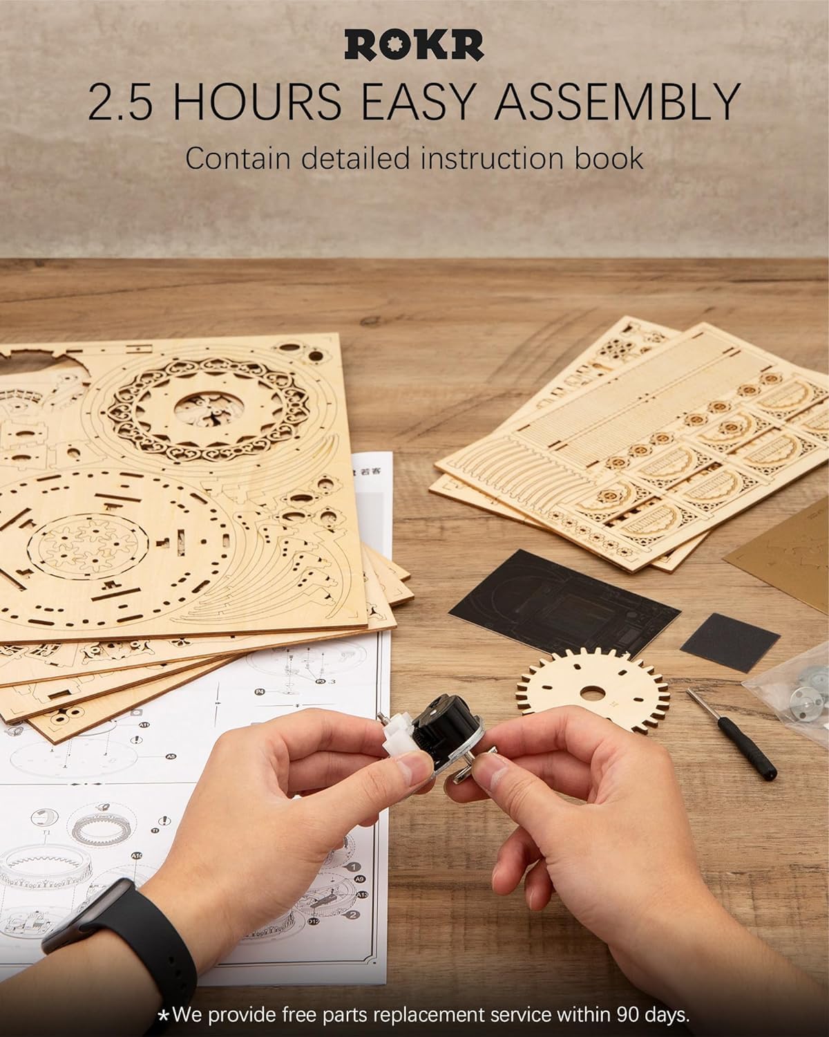 ROKR 3D Puzzles for Adults Orrery Music Box Wooden Model Building Set, DIY Wood Craft Kit Solar System Kit STEM Toys Gifts for Man/Woman