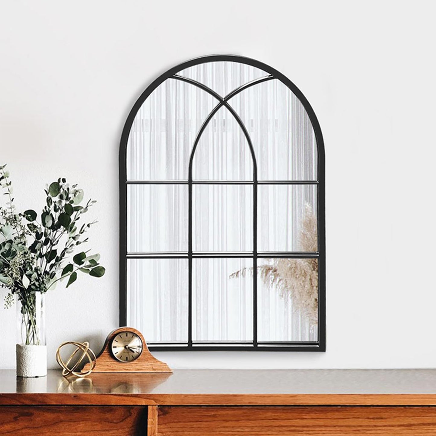 Dewfig Arched Full Length Mirror, 71"x 32" Windowpane Floor Mirror, Black