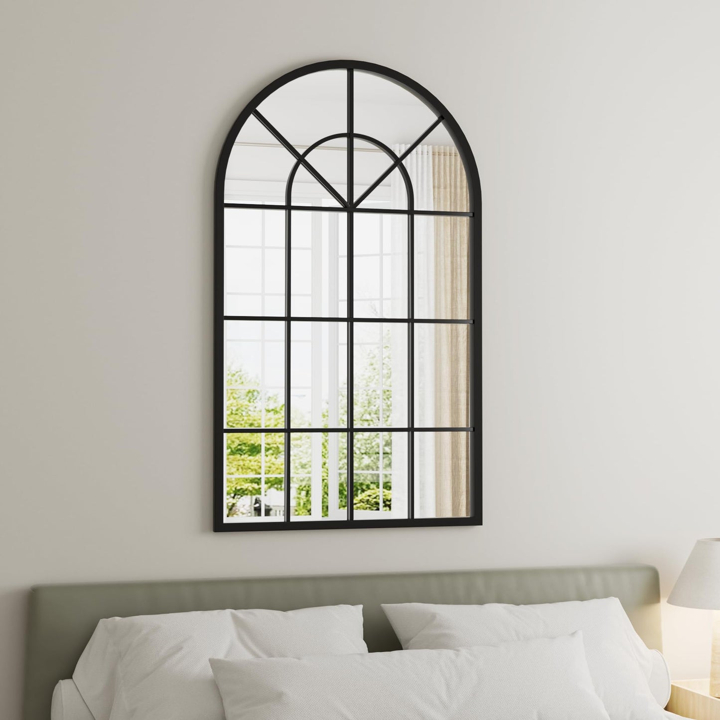 Dewfig Arched Full Length Mirror, 71"x 32" Windowpane Floor Mirror, Black