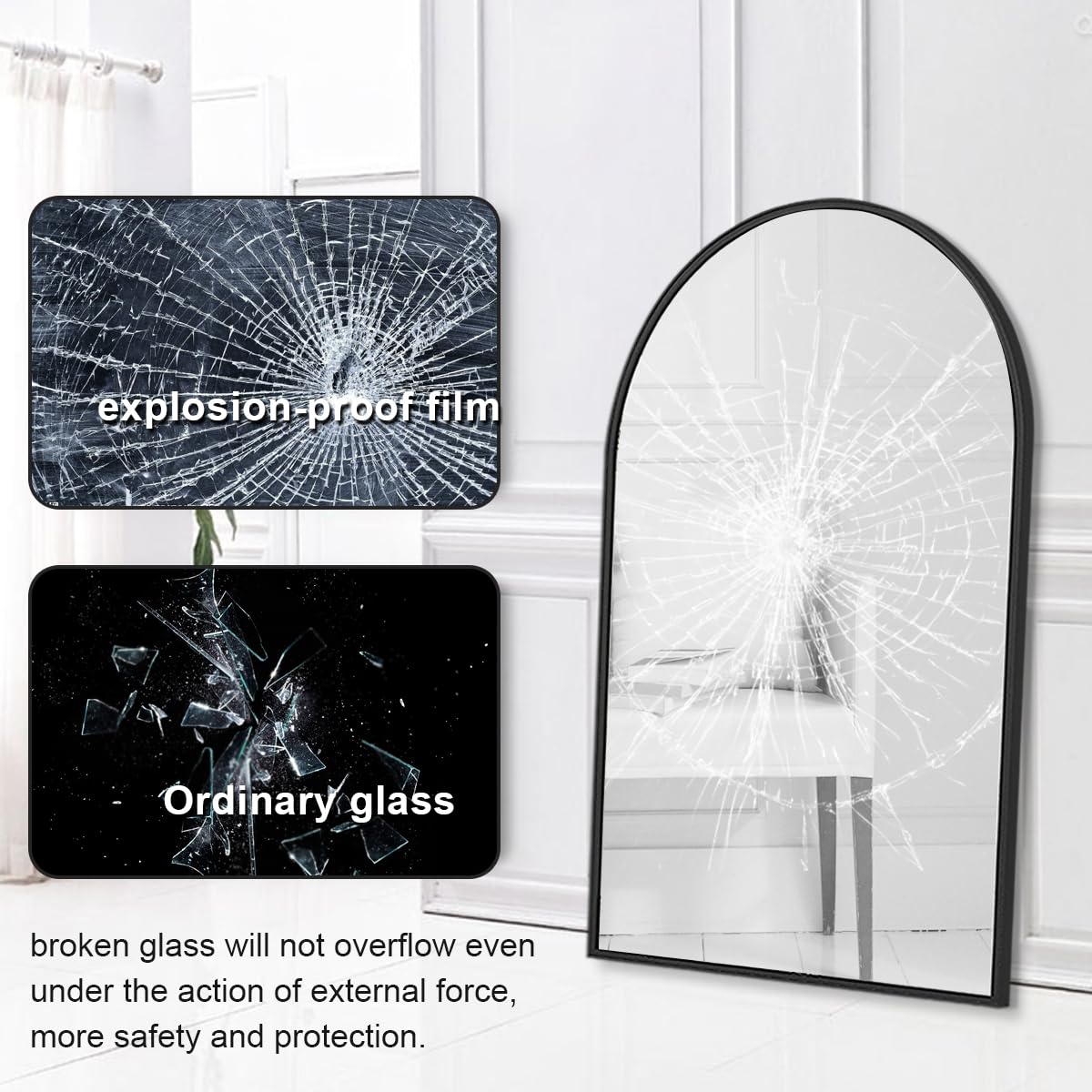 Dewfig Arched Full Length Mirror, 71"x 32" Windowpane Floor Mirror, Black
