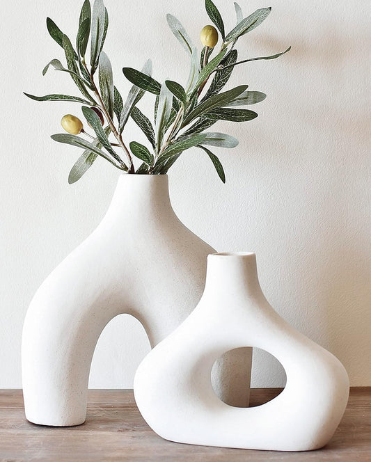 Donut Ceramic Vase Pair, Warm White