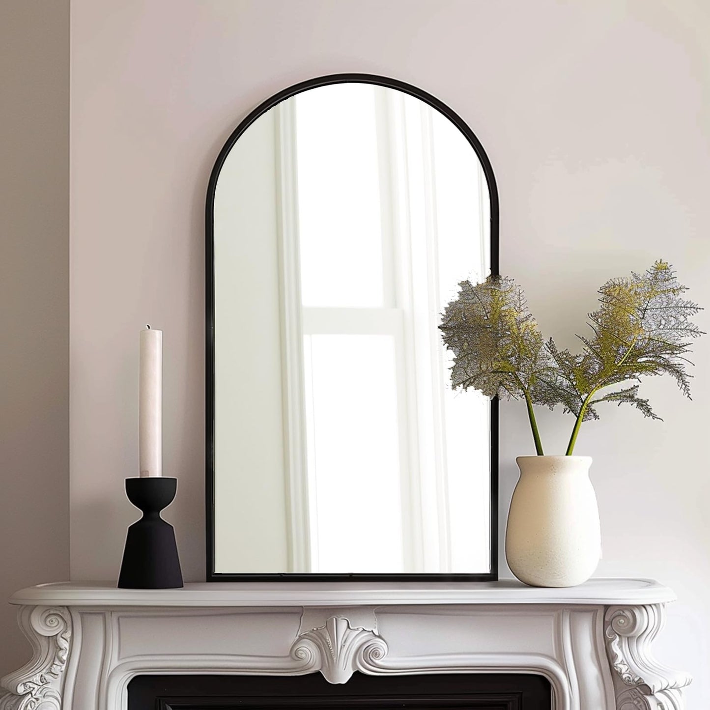 Dewfig Arched Full Length Mirror, 71"x 32" Windowpane Floor Mirror, Black