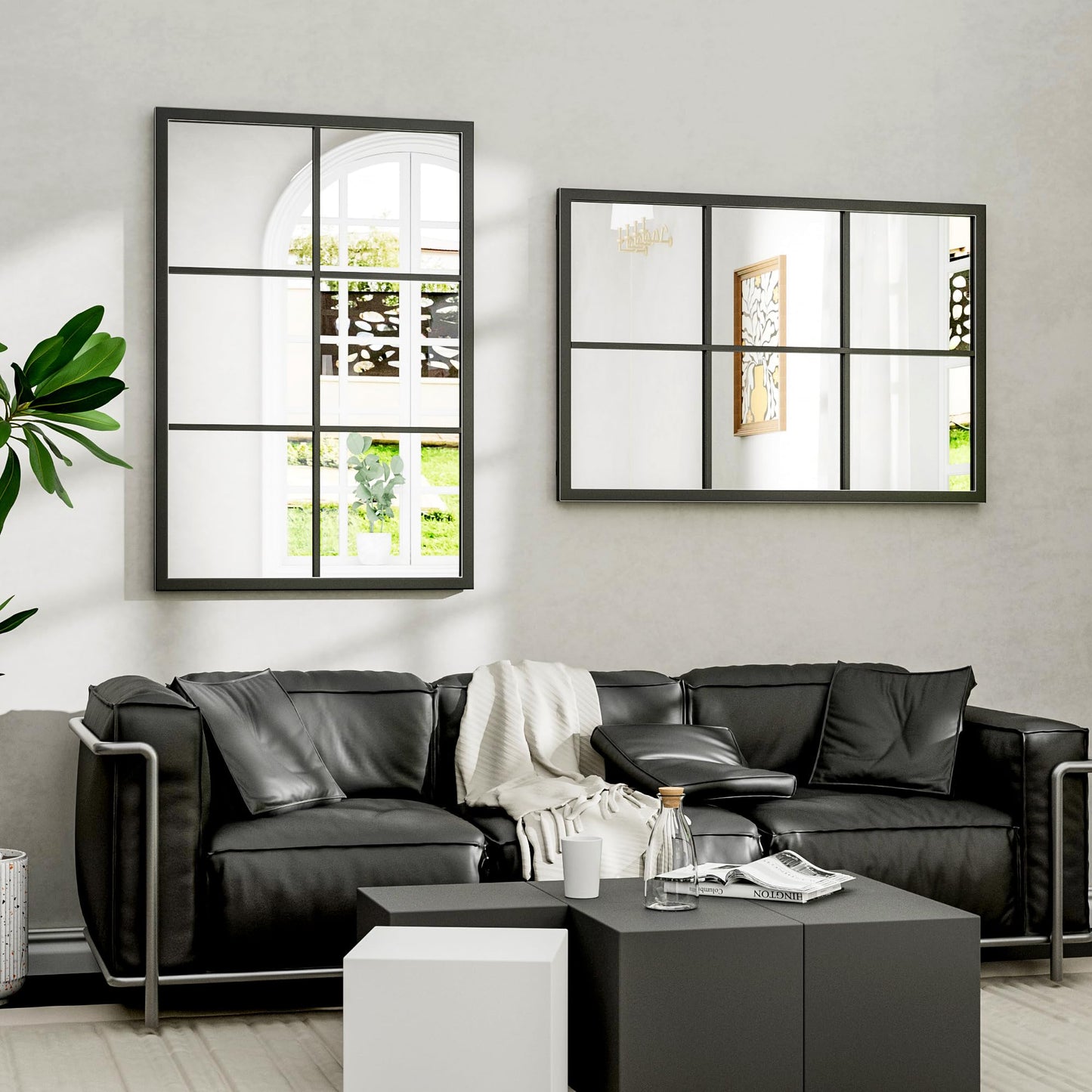 Dewfig Arched Full Length Mirror, 71"x 32" Windowpane Floor Mirror, Black