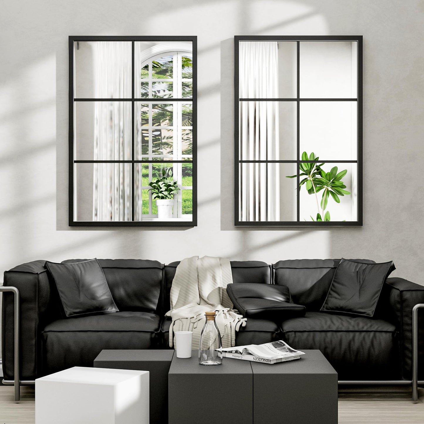 Dewfig Arched Full Length Mirror, 71"x 32" Windowpane Floor Mirror, Black