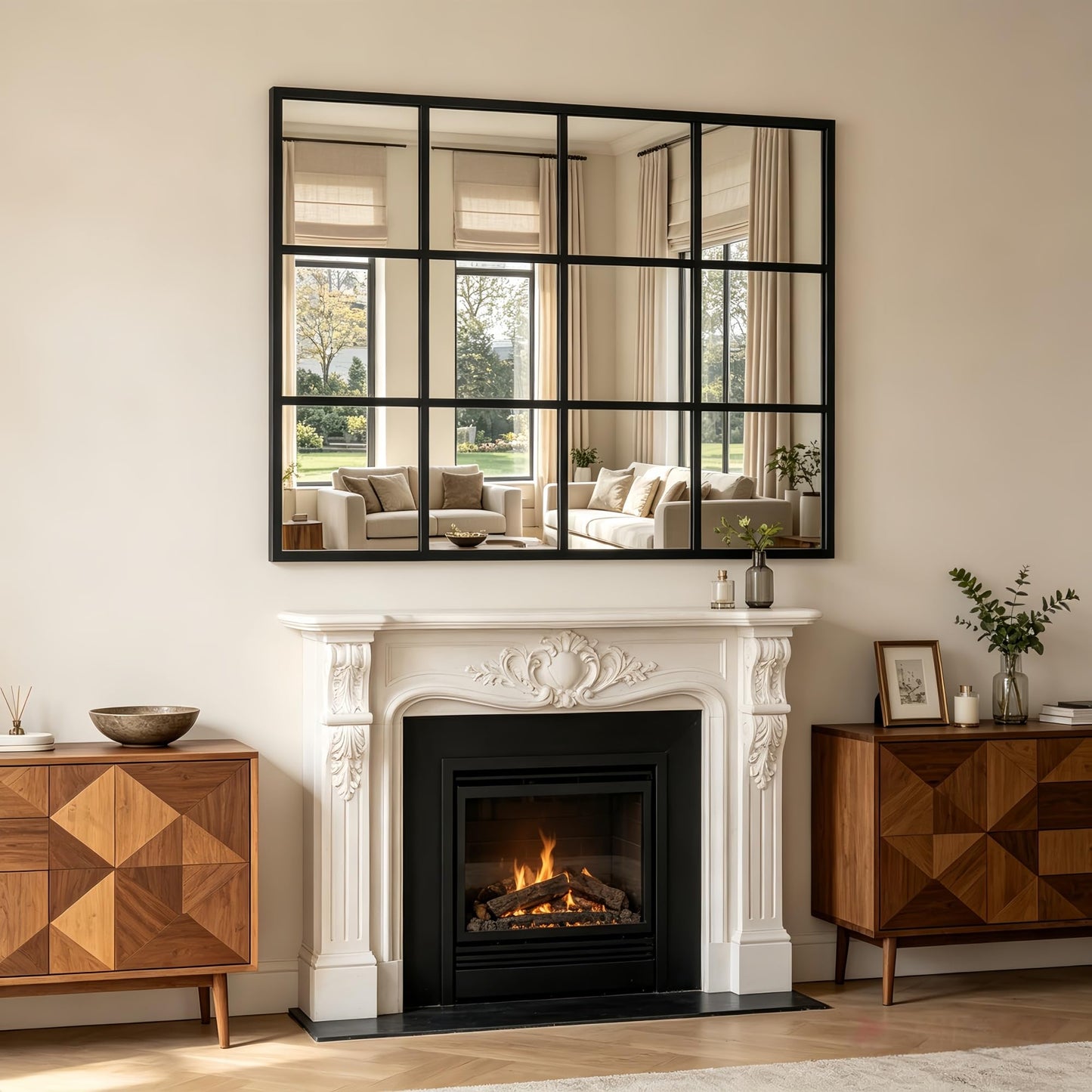 Dewfig Arched Full Length Mirror, 71"x 32" Windowpane Floor Mirror, Black