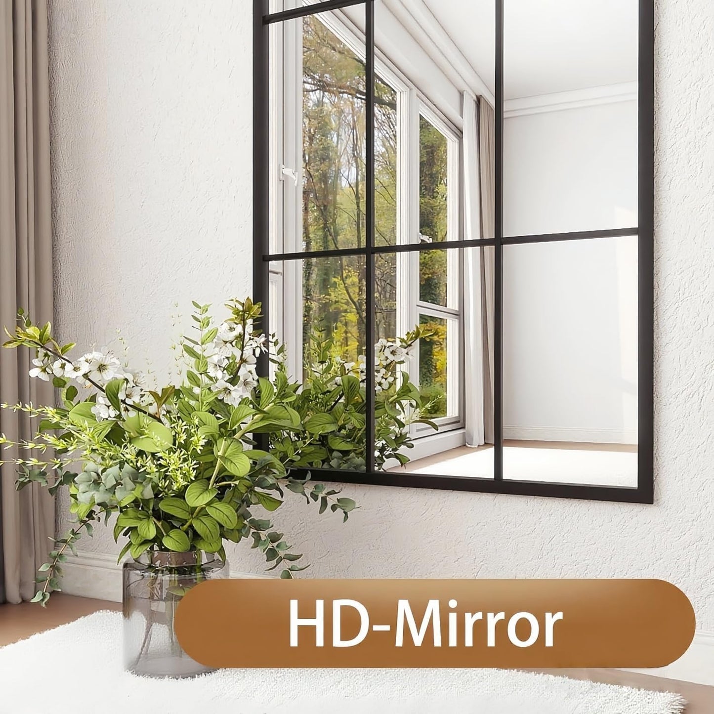 Dewfig Arched Full Length Mirror, 71"x 32" Windowpane Floor Mirror, Black