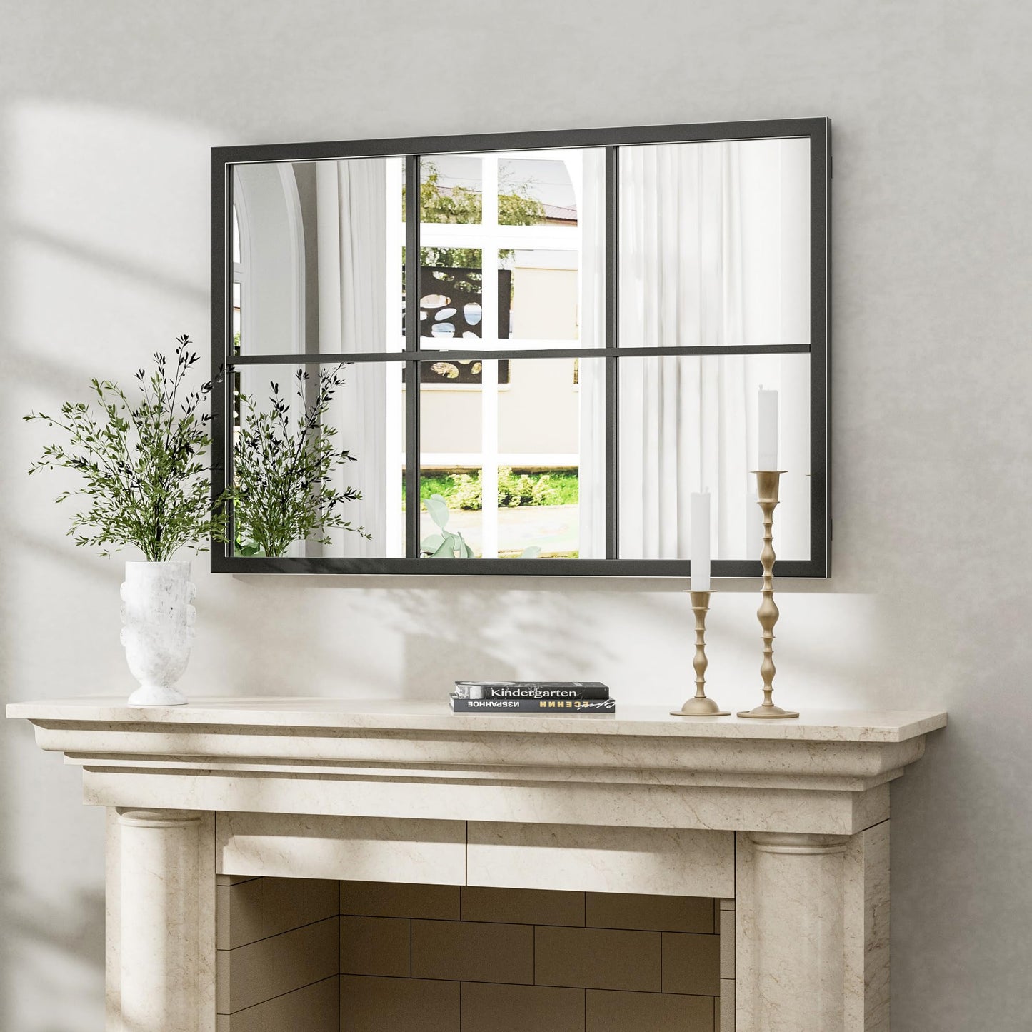 Dewfig Arched Full Length Mirror, 71"x 32" Windowpane Floor Mirror, Black