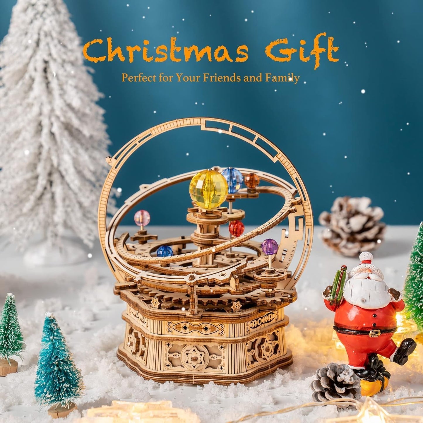 ROKR 3D Puzzles for Adults Orrery Music Box Wooden Model Building Set, DIY Wood Craft Kit Solar System Kit STEM Toys Gifts for Man/Woman