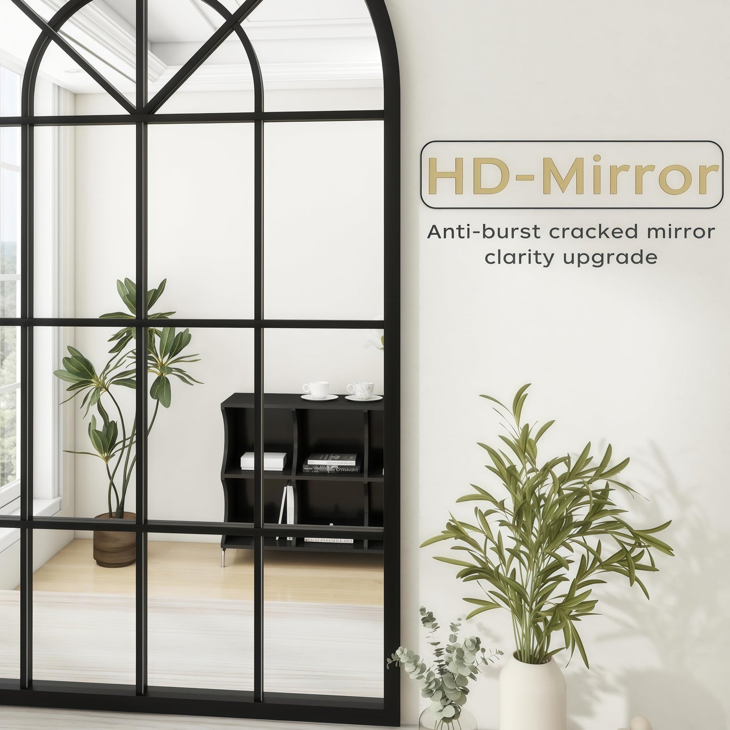 Dewfig Arched Full Length Mirror, 71"x 32" Windowpane Floor Mirror, Black