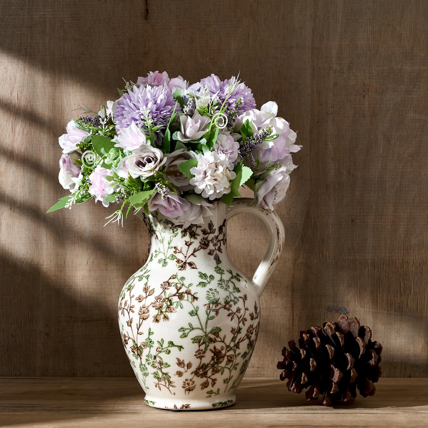 SIDUCAL Ceramic Rustic Farmhouse Vase with Handle, Terracotta Vase, Minimalist Decorative Vases for Home Decor, Table, Living Room, Shelf, Christmas Decoration(Gray)